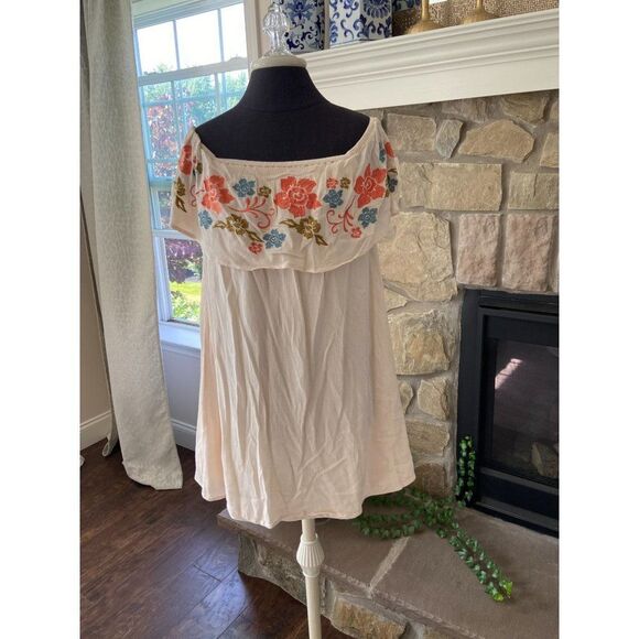Off the shoulder Mittoshop Cream Floral Dress (Small) - Picture 1 of 3